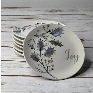 Fitz and Floyd Noel Noir Appetizer Plates Blue Gray Bird Set of 8 6in